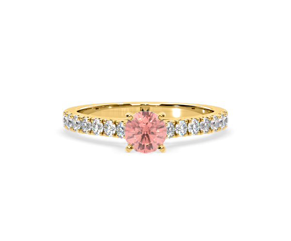 Natalia Pink Lab Diamond 0.91ct Side Stone Ring in 18K Yellow Gold - Elara Collection - 360 View