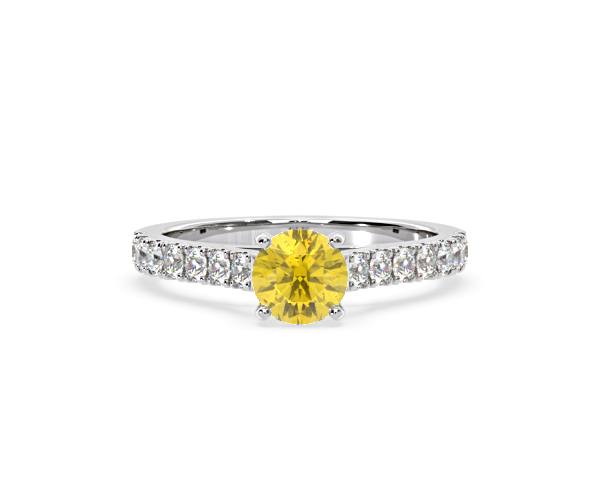 Natalia Yellow Lab Diamond 1.50ct Side Stone Ring in 18K White Gold - Elara Collection - 360 View