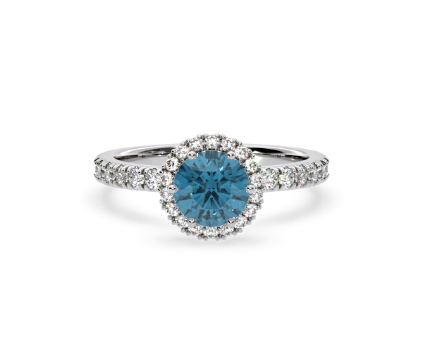 Alessandra Blue Lab Diamond 1.70.ct Halo Ring in 18K White Gold - Elara Collection - 360 View