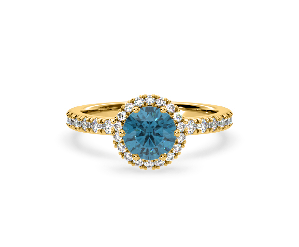 Alessandra Blue Lab Diamond 1.70.ct Halo Ring in 18K Yellow Gold - Elara Collection - 360 View
