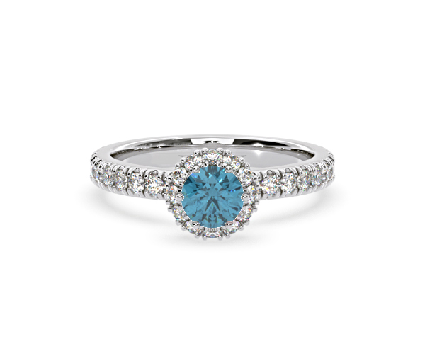Alessandra Blue Lab Diamond 1.10.ct Halo Ring in 18K White Gold - Elara Collection - 360 View