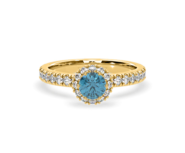 Alessandra Blue Lab Diamond 1.10.ct Halo Ring in 18K Yellow Gold - Elara Collection - 360 View