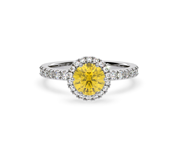 Alessandra Yellow Lab Diamond 1.70.ct Halo Ring in Platinum - Elara Collection - 360 View