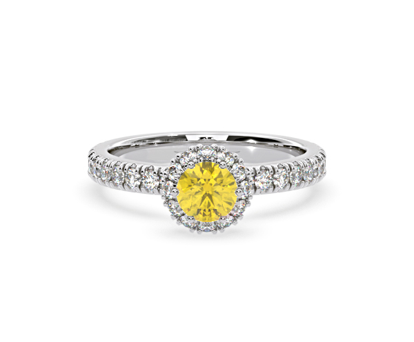 Alessandra Yellow Lab Diamond 1.10.ct Halo Ring in 18K White Gold - Elara Collection - 360 View