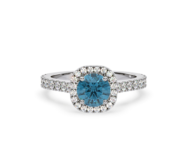 Elizabeth Blue Lab Diamond 1.70ct Halo Ring in 18K White Gold - Elara Collection - 360 View