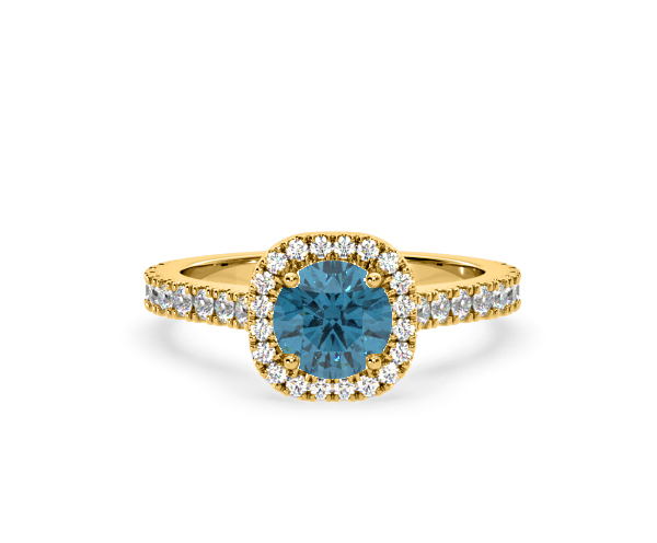 Elizabeth Blue Lab Diamond 1.70ct Halo Ring in 18K Yellow Gold - Elara Collection - 360 View