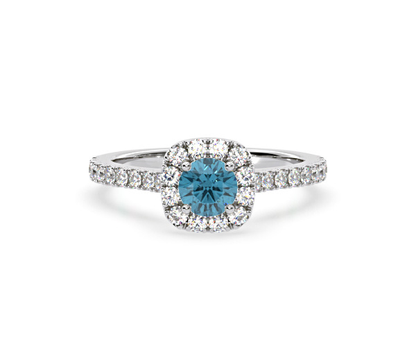 Elizabeth Blue Lab Diamond 1.00ct Halo Ring in 18K White Gold - Elara Collection - 360 View