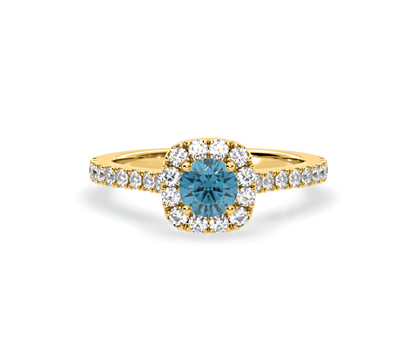 Elizabeth Blue Lab Diamond 1.00ct Halo Ring in 18K Yellow Gold - Elara Collection - 360 View