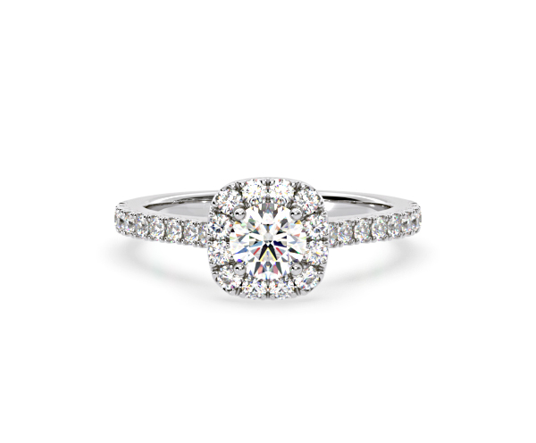 Elizabeth Lab Diamond Halo Engagement Ring 18K White Gold 1.00ct F/VS1 - 360 View