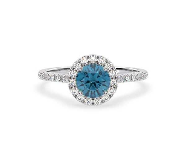 Reina Blue Lab Diamond 1.80ct Halo Ring in 18K White Gold - Elara Collection - 360 View
