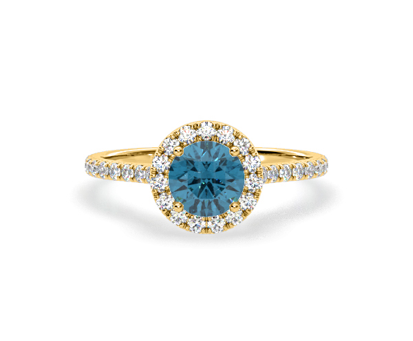 Reina Blue Lab Diamond 1.80ct Halo Ring in 18K Yellow Gold - Elara Collection - 360 View