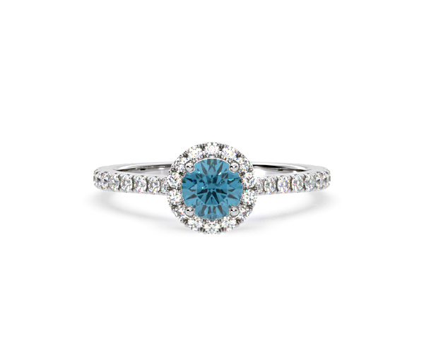 Reina Blue Lab Diamond 1.10ct Halo Ring in 18K White Gold - Elara Collection - 360 View