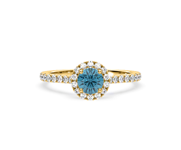 Reina Blue Lab Diamond 1.10ct Halo Ring in 18K Yellow Gold - Elara Collection - 360 View