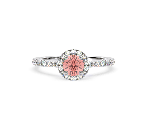 Reina Pink Lab Diamond 1.10ct Halo Ring in 18K White Gold - Elara Collection - 360 View