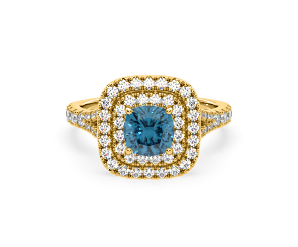 Anastasia Blue Lab Diamond 1.65ct Halo Ring in 18K Yellow Gold - Elara Collection - 360 View