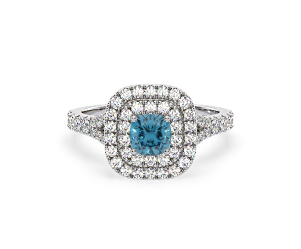 Anastasia Blue Lab Diamond 1.30ct Halo Ring in Platinum - Elara Collection - 360 View