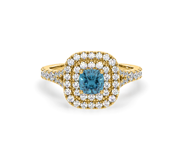 Anastasia Blue Lab Diamond 1.30ct Halo Ring in 18K Yellow Gold - Elara Collection - 360 View