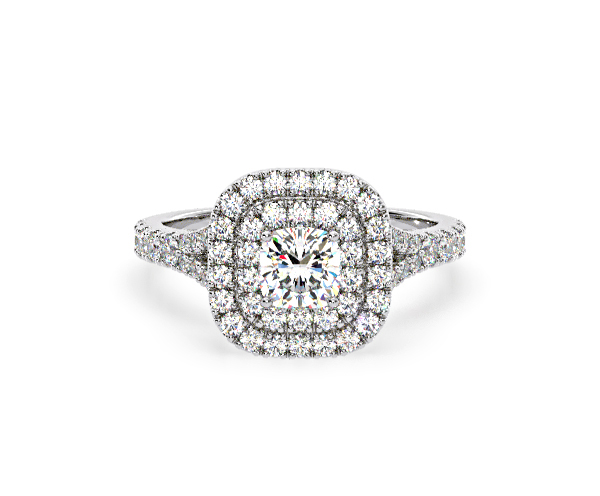 Anastasia Lab Diamond Halo Engagement Ring 18K White Gold 1.30ct F/VS1 - 360 View