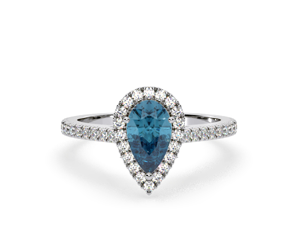 Diana Blue Lab Diamond Pear Halo Ring 1.60ct in 18K White Gold - Elara Collection - 360 View