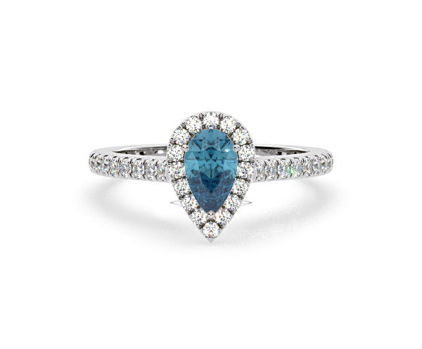 Diana Blue Lab Diamond Pear Halo Ring 1.00ct in 18K White Gold - Elara Collection - 360 View