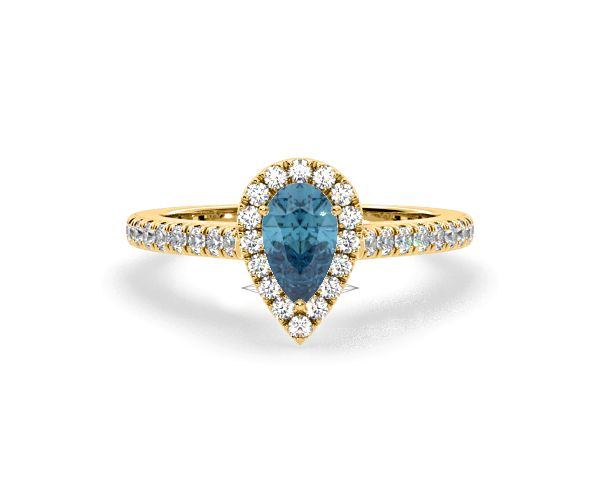 Diana Blue Lab Diamond Pear Halo Ring 1.00ct in 18K Yellow Gold - Elara Collection - 360 View