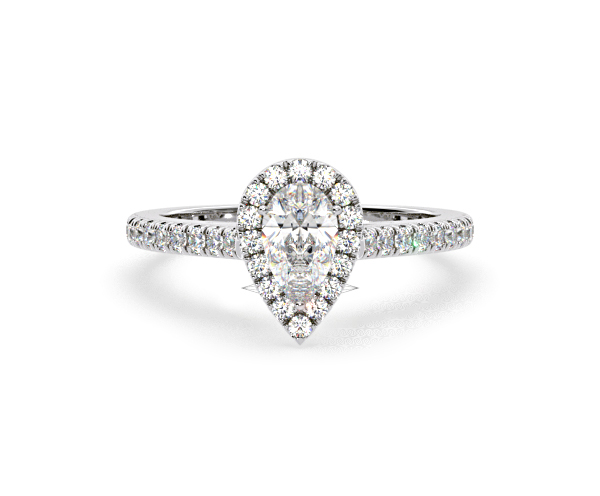 Diana Diamond Pear Halo Engagement Ring Platinum 1ct G/VS1 - 360 View