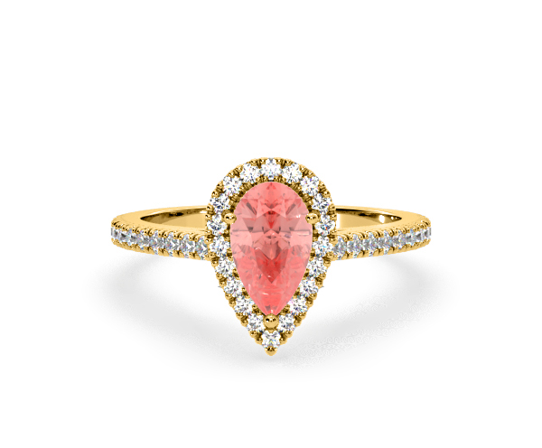 Diana Pink Lab Diamond Pear Halo Ring 1.60ct in 18K Yellow Gold - Elara Collection - 360 View