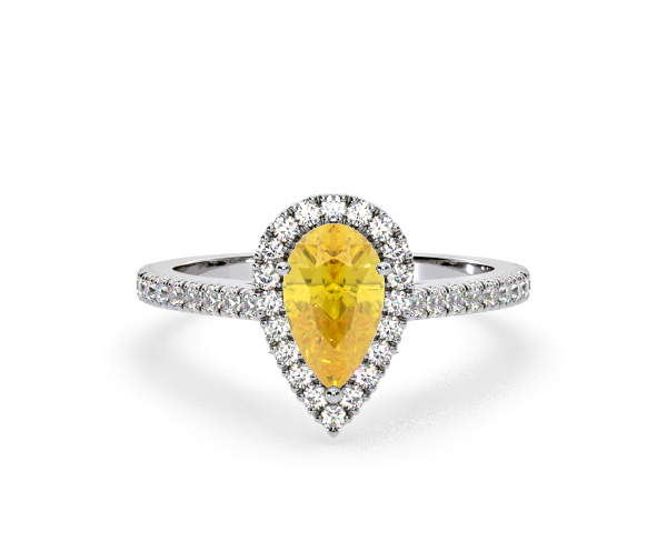 Diana Yellow Lab Diamond Pear Halo Ring 1.60ct in 18K White Gold - Elara Collection - 360 View