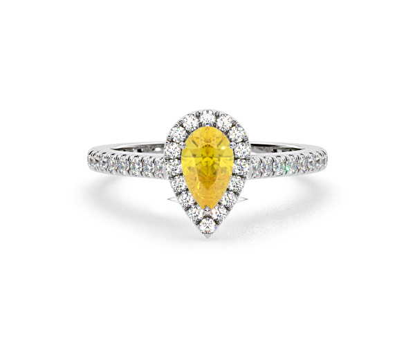 Diana Yellow Lab Diamond Pear Halo Ring 1.00ct in 18K White Gold - Elara Collection - 360 View