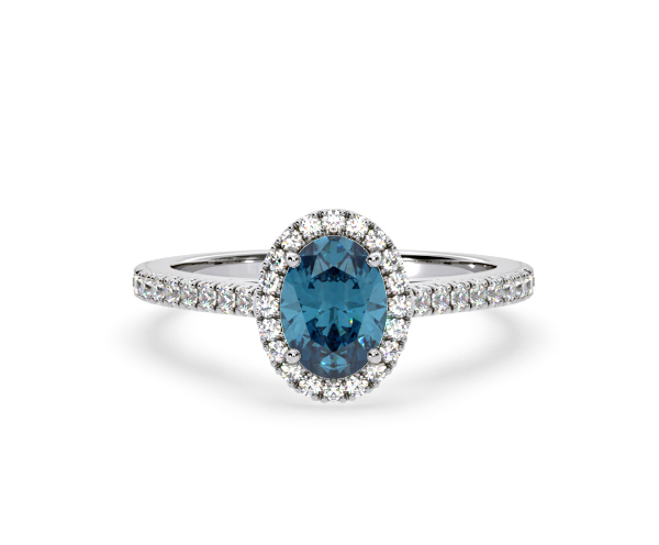 Georgina Blue Lab Diamond Oval Halo 1.60ct Ring in Platinum - Elara Collection - 360 View