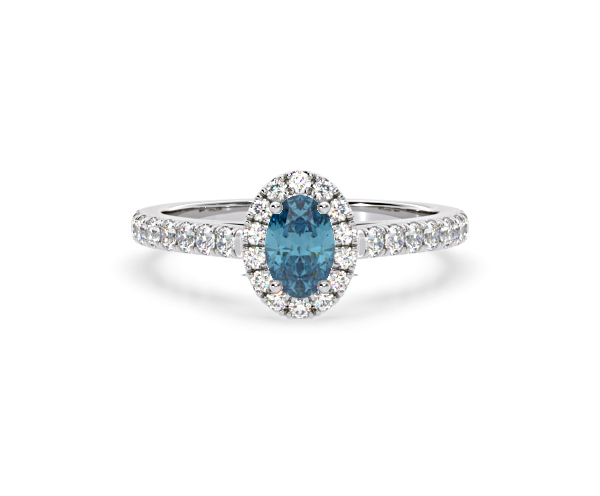 Georgina Blue Lab Diamond Oval Halo 0.90ct Ring in Platinum - Elara Collection - 360 View