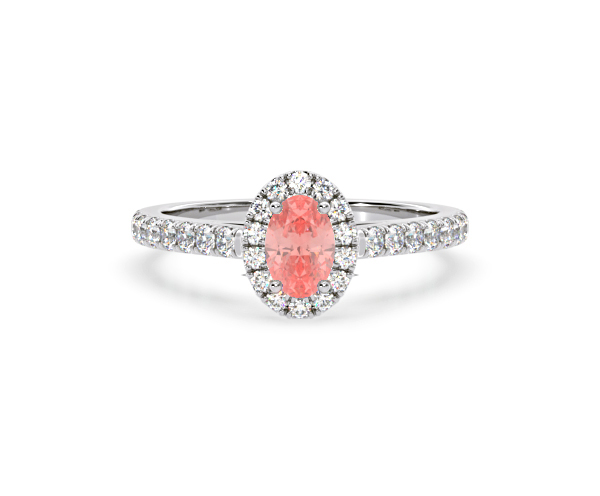 Georgina Pink Lab Diamond Oval Halo 0.90ct Ring in Platinum - Elara Collection - 360 View