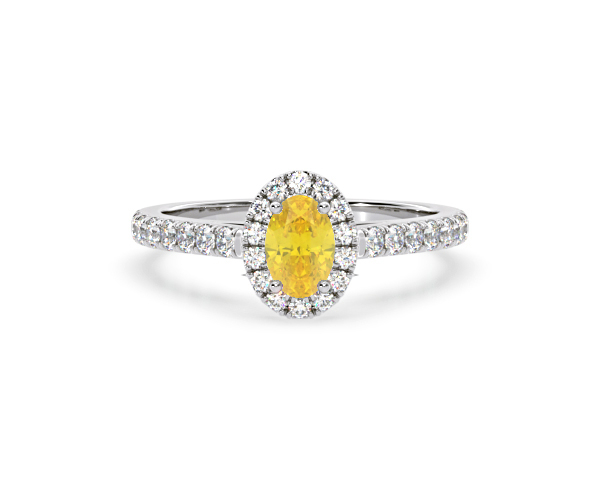 Georgina Yellow Lab Diamond Oval Halo 0.90ct Ring in 18K White Gold - Elara Collection - 360 View