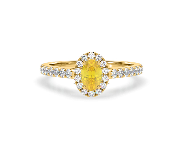 Georgina Yellow Lab Diamond Oval Halo 0.90ct Ring in 18K Yellow Gold - Elara Collection - 360 View