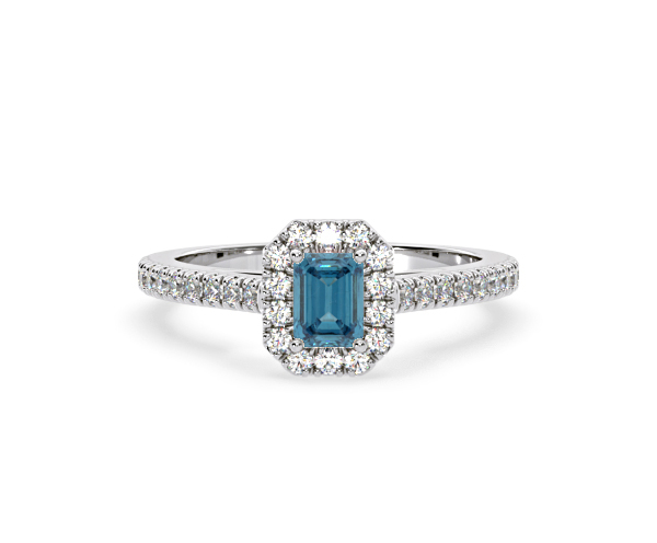 Annabelle Blue Lab Diamond 1.00ct Emerald Cut Halo Ring in Platinum - Elara Collection - 360 View