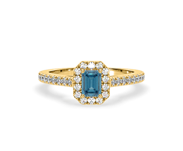 Annabelle Blue Lab Diamond 1.00ct Emerald Cut Halo Ring in 18K Yellow Gold - Elara Collection - 360 View