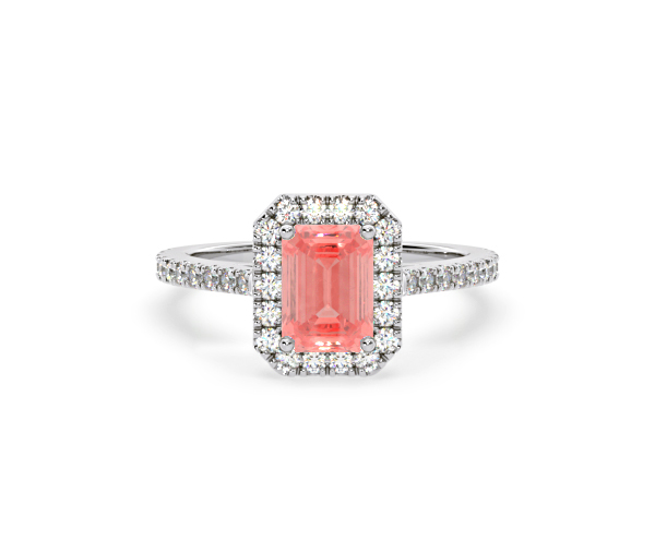 Annabelle Pink Lab Diamond 1.65ct Emerald Cut Halo Ring in Platinum - Elara Collection - 360 View