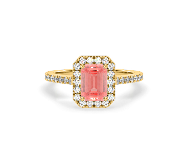 Annabelle Pink Lab Diamond 1.65ct Emerald Cut Halo Ring in 18K Yellow Gold - Elara Collection - 360 View