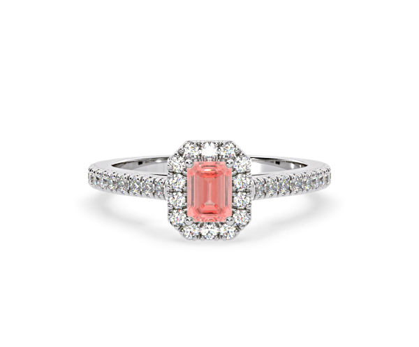 Annabelle Pink Lab Diamond 1.00ct Emerald Cut Halo Ring in 18K White Gold - Elara Collection - 360 View