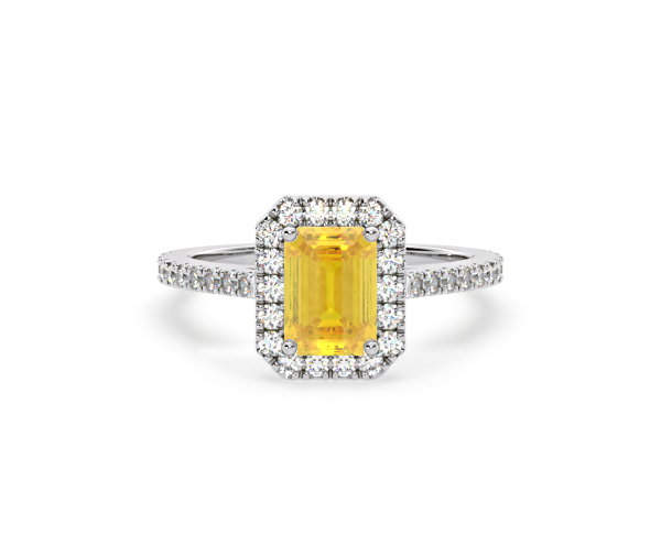 Annabelle Yellow Lab Diamond 1.65ct Emerald Cut Halo Ring in Platinum - Elara Collection - 360 View
