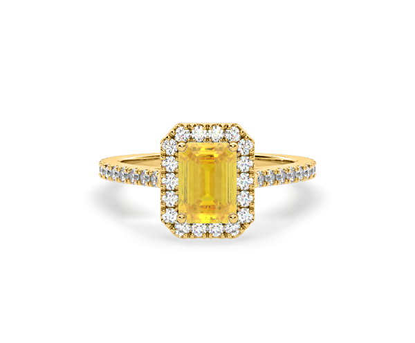 Annabelle Yellow Lab Diamond 1.65ct Emerald Cut Halo Ring in 18K Yellow Gold - Elara Collection - 360 View