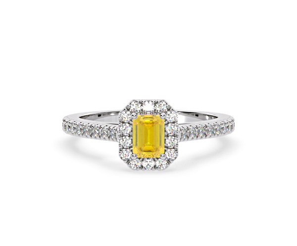 Annabelle Yellow Lab Diamond 1.00ct Emerald Cut Halo Ring in 18K White Gold - Elara Collection - 360 View