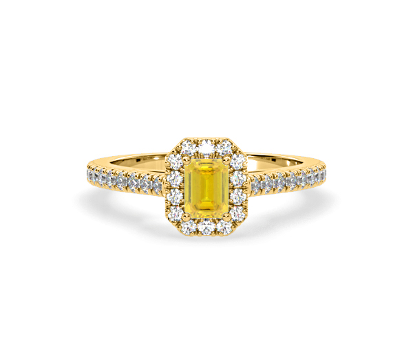 Annabelle Yellow Lab Diamond 1.00ct Emerald Cut Halo Ring in 18K Yellow Gold - Elara Collection - 360 View