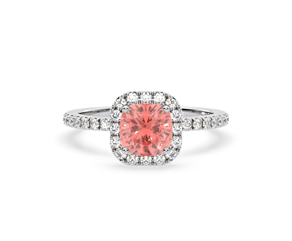 Beatrice Pink Lab Diamond 1.65ct Cushion Halo Ring in Platinum - Elara Collection - 360 View