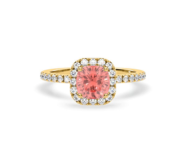 Beatrice Pink Lab Diamond 1.65ct Cushion Halo Ring in 18K Yellow Gold- Elara Collection - 360 View