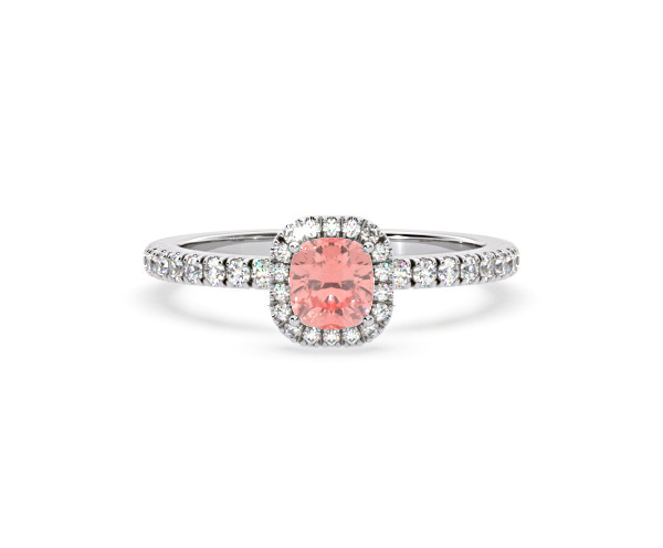 Beatrice Pink Lab Diamond 1.00ct Cushion Halo Ring in 18K White Gold- Elara Collection - 360 View
