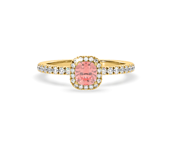 Beatrice Pink Lab Diamond 1.00ct Cushion Halo Ring in 18K Yellow Gold- Elara Collection - 360 View