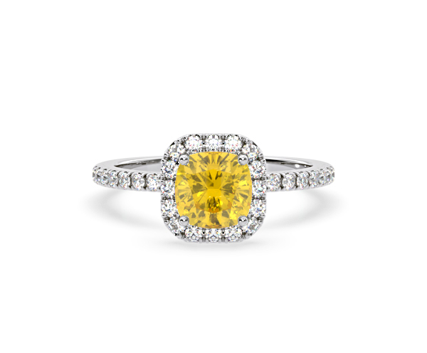 Beatrice Yellow Lab Diamond 1.65ct Cushion Halo Ring in Platinum - Elara Collection - 360 View
