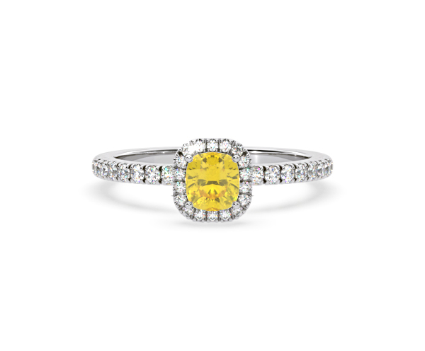 Beatrice Yellow Lab Diamond 1.00ct Cushion Halo Ring in 18K White Gold- Elara Collection - 360 View