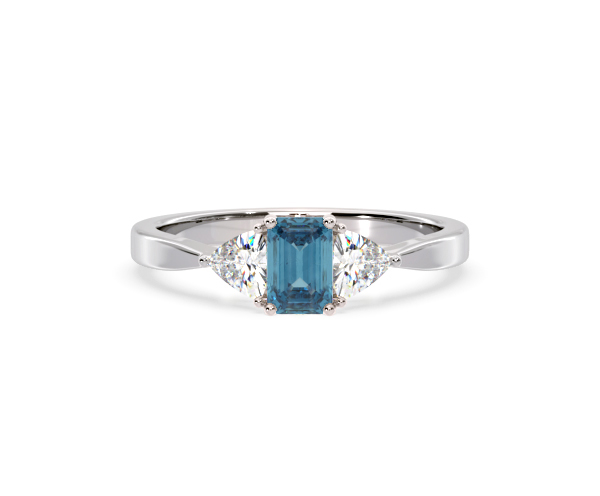 Aurora Blue Lab Diamond Emerald Cut and Trillion 1.00ct Ring in 18K White Gold - Elara Collection - 360 View